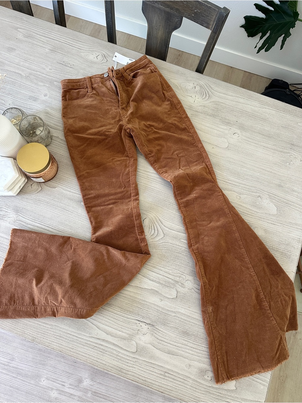 Camel Brown Corduroy Flared Pants